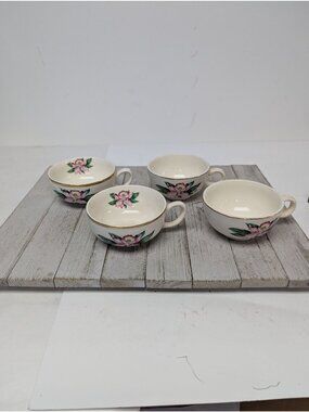 Vintage Paden City Pottery MODERN ORCHID Set 4 Tea Cups Retired USA